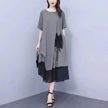 【LANNI 藍尼】★寬鬆拼接撞色口袋連身裙(女裝/洋裝/連身裙/長版上衣/休閒/氣質)