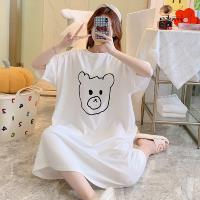 【LANNI 藍尼】★簡約熊頭長版連身裙 女上衣 短袖 休閒 