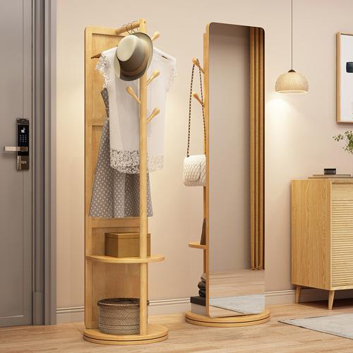 【AOTTO】 多功能實木旋轉全身穿衣鏡(衣帽架 穿衣鏡 鏡子 全身鏡)