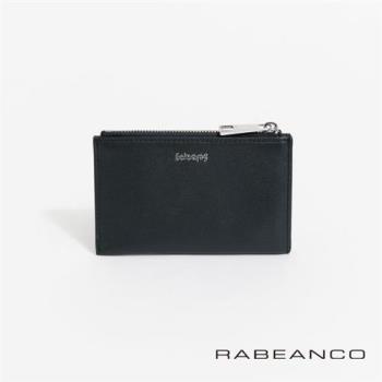 【RABEANCO】頂級牛皮多功能拉鍊卡片套(墨藍)