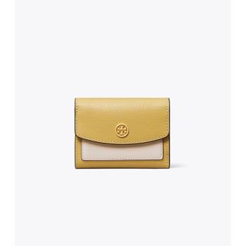 TORY BURCH 專櫃經典款Robinson防刮牛皮拼色翻蓋三折短夾/手拿包