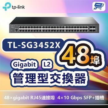 [昌運科技] TP-LINK TL-SG3452X JetStream 48埠Gigabit L2+管理型交換器+4個 10GE SFP+插槽