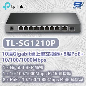 昌運監視器 TP-LINK TL-SG1210P 10埠Gigabit桌上型交換器+8埠PoE+ 10/100/1000Mbps
