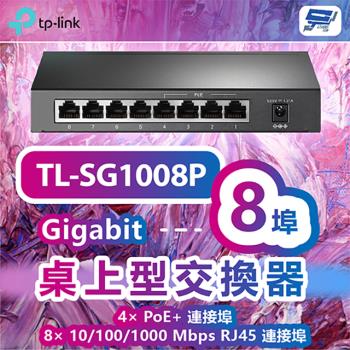 [昌運科技] TP-LINK TL-SG1008P 8埠Gigabit桌上型交換器+4埠PoE