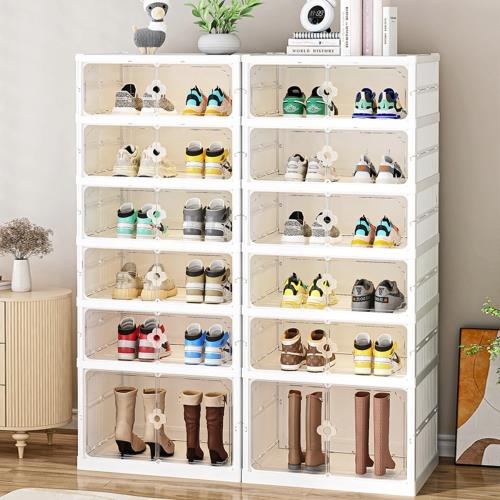 【AOTTO】 加寬磁吸免安裝一體式收納鞋盒(5矮1高款 鞋櫃 鞋架 收納盒)