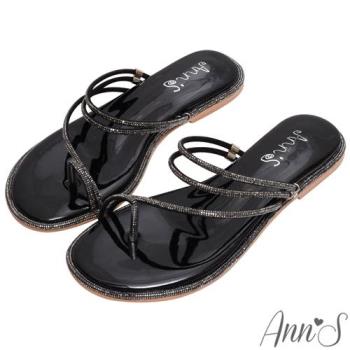 Ann’S鑽石圍邊寬版-可兩穿平底涼拖鞋-黑