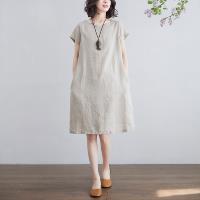 【LANNI 藍尼】★收腰氣質小包袖麻感連身裙 女裝 洋裝 套裝 長版上衣 連身裙 