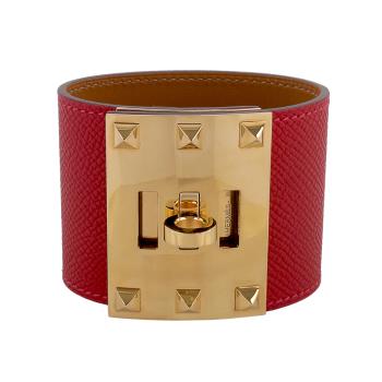 二手商品9.5成新 HERMES EPSOM皮 鉚釘金釦 Kelly Dog Extreme寬版手環(紅色)