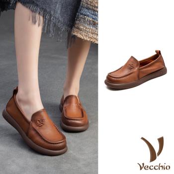 【VECCHIO】全真皮浮雕寬楦樂福鞋/全真皮頭層牛皮LOVE立體浮雕字個性寬楦樂福鞋 女鞋 棕