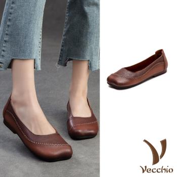 【VECCHIO】羊皮拼接方頭低跟便鞋/全真皮羊皮個性手工縫線拼接方頭低跟便鞋 女鞋 紅