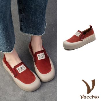 【VECCHIO】全真皮布標厚底樂福鞋/全真皮頭層牛皮百搭復古時尚布標設計厚底樂福鞋 女鞋 紅