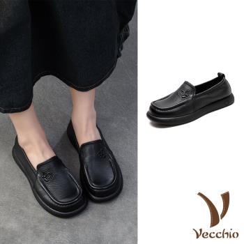 【VECCHIO】全真皮浮雕寬楦樂福鞋/全真皮頭層牛皮LOVE立體浮雕字個性寬楦樂福鞋 女鞋 黑