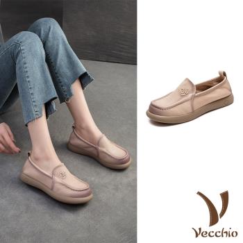【VECCHIO】全真皮浮雕寬楦樂福鞋/全真皮頭層牛皮LOVE立體浮雕字個性寬楦樂福鞋 女鞋 杏