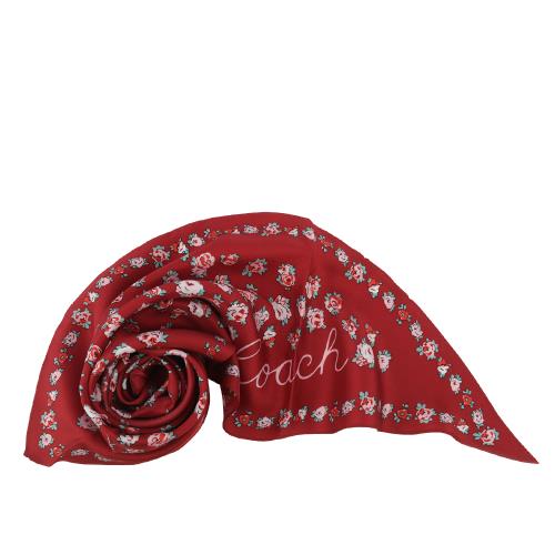 COACH 茶玫瑰圖案菱形絲巾/髮飾(紅色)
