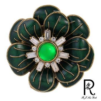 RJ New York 中古墨綠花漾晶鑽高級胸針別針兩用款(綠色)