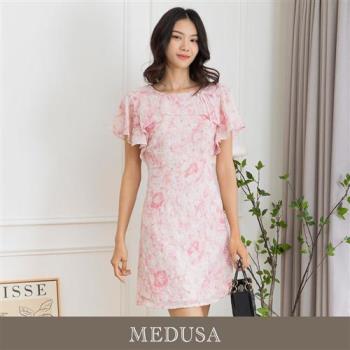 現貨【MEDUSA 曼度莎】刺繡粉紅花朵蓋肩洋裝（M-XL）｜小禮服 粉紅洋裝