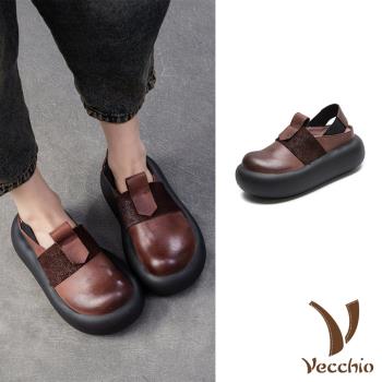 【VECCHIO】全真皮厚底包頭涼鞋/全真皮頭層牛皮鬆糕厚底寬楦舒適包頭涼鞋 女鞋 棕