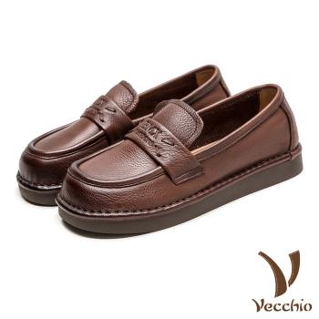【VECCHIO】真皮百搭休閒樂福鞋/真皮頭層牛皮舒適百搭休閒樂福鞋 女鞋 棕
