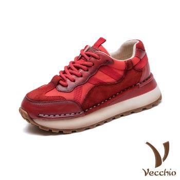 【VECCHIO】真皮拼接休閒運動鞋/真皮頭層牛皮異材質拼接個性休閒運動鞋 女鞋 紅