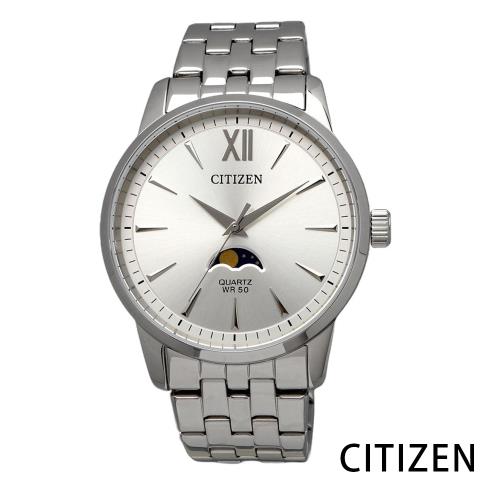 CITIZEN/月相錶/優雅紳士/礦石強化玻璃/日本機芯/不鏽鋼男錶/銀色/42mm-AK5000-54A