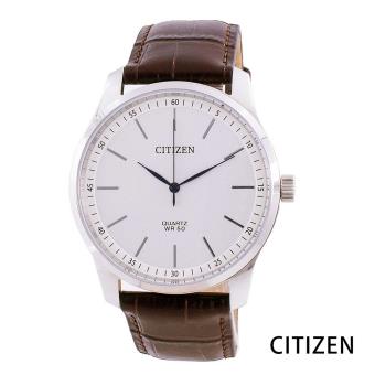 CITIZEN 簡約時尚 真皮壓紋手錶 (BH5000-08A)-白x銀框x咖啡/42mm