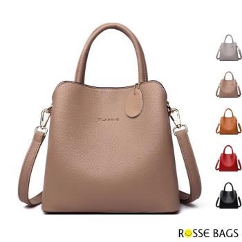 【Rosse Bags】韓版百搭真皮大容量手提肩揹包(現+預 黃色 / 紅色 / 卡其色 / 黑色 / 灰色)