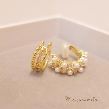 【焦糖小姐 Ms caramelo】 耳骨夾 貝珠鋯石耳環