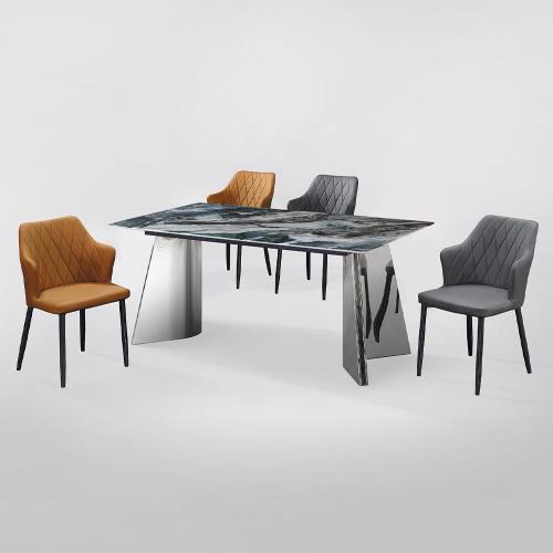 Boden-卡伊6尺工業風超晶石面造型餐桌椅組合(一桌四椅-兩色可選)