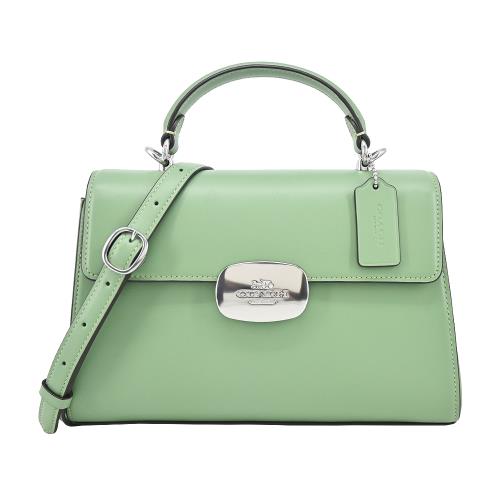 COACH  ELIZA經典素面PVC防刮皮革手提/斜背兩用包(柔綠色)