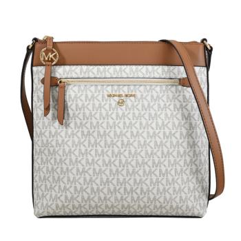 MICHAEL KORS Jet Set Charm 浮雕LOGO印花拉鍊斜揹包.白咖
