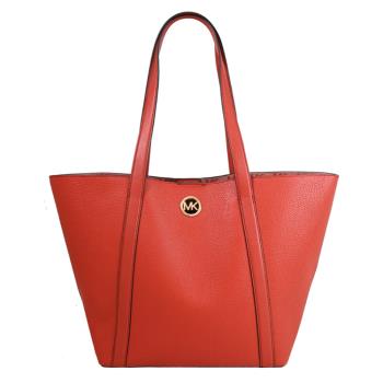 MICHAEL KORS HADLEIGH 圓標金屬LOGO皮革大肩背包.紅