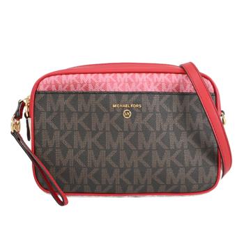 MICHAEL KORS Jet Set Charm 經典撞色印花斜揹包.深咖/紅