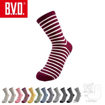 【BVD】1/2條紋直角女襪-暗紅(B520韓系穿搭襪/中筒/襪子)
