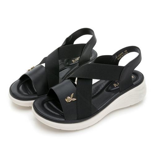 【PLAYBOY】愜意時光彈力鬆緊帶涼鞋-PY0073黑