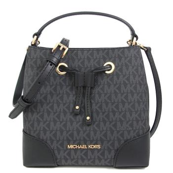 MICHAEL KORS 金字LOGO滿版小水桶兩用包(黑色)