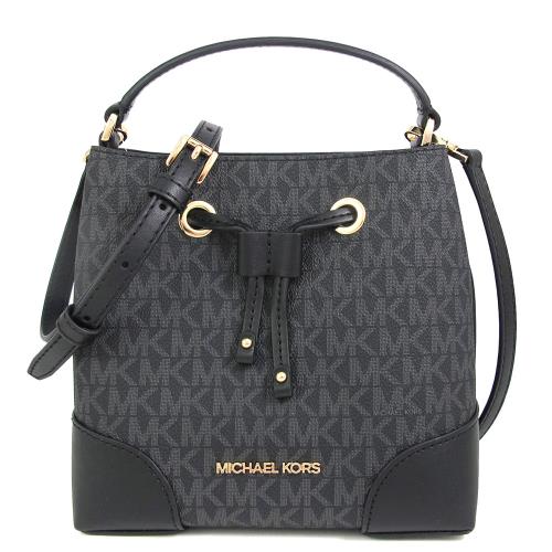 MICHAEL KORS 金字LOGO滿版小水桶兩用包(黑色)
