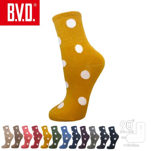 【BVD】1/2圓點直角女襪-薑黃(B556韓系穿搭襪/中筒/襪子)