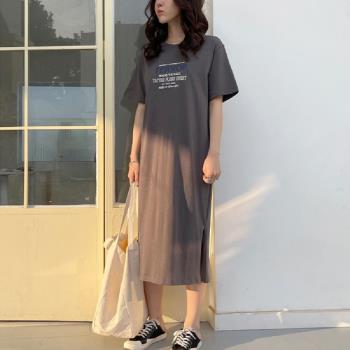 【LANNI 藍尼】★過膝簡約懶人中長T恤連身裙(女上衣/短袖/休閒)