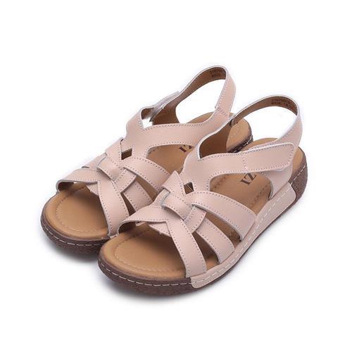 LUZZI 穿叉牛皮魔鬼氈涼鞋 粉 女鞋 鞋全家福