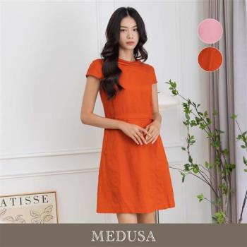 現貨【MEDUSA 曼度莎】小圓領復古亞麻洋裝 - 2色（M-XL）｜短洋裝 涼感透氣亞麻