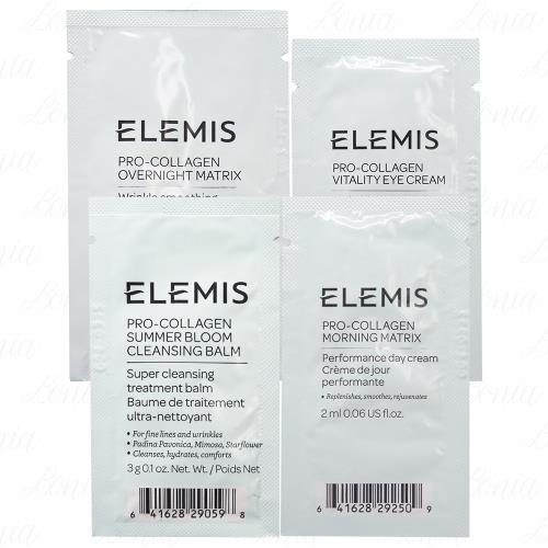 ELEMIS 海洋膠原全效修護晚霜(2ml)+海洋膠原活力眼霜(1ml)+骨膠原全效修復日霜(2ml)+海洋膠原精油卸妝膏(含羞草與花香)(3g)