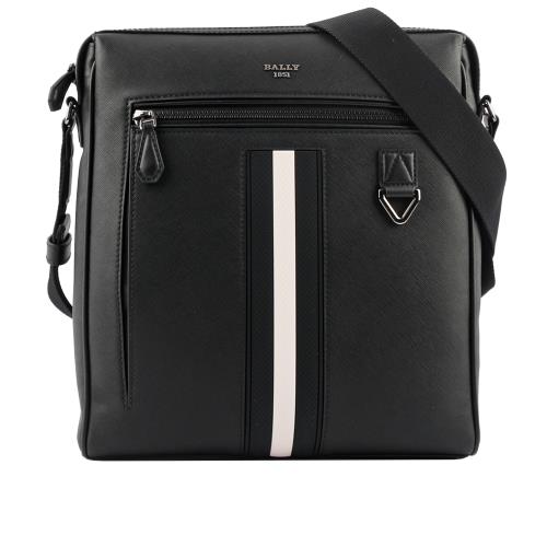 BALLY Mecoy 黑白條紋再生牛皮拉鍊斜背包(黑色) 6238763