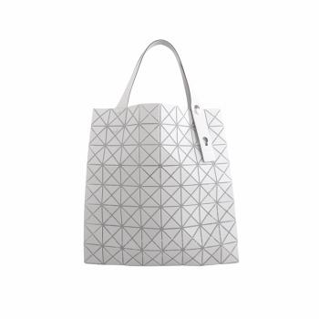 ISSEY MIYAKE 三宅一生-BAOBAO 側凹折尼龍幾何方格8x9手提包(灰白)霧面