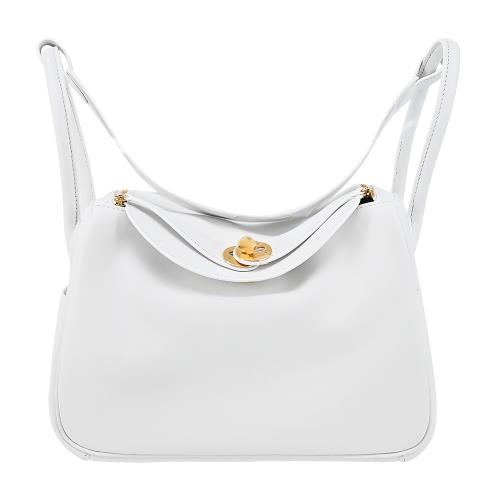 Hermes 愛馬仕 Lindy 26cm Evercolor牛皮轉釦手提/斜背兩用包(0U白/W刻/銀釦)