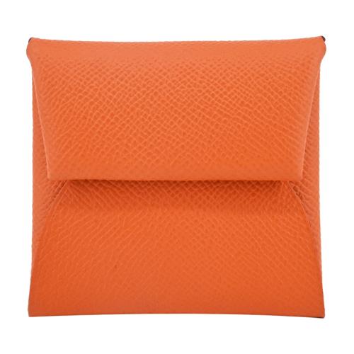 Hermes 愛馬仕 Bastia Epsom 小牛皮方形釦式零錢包(93橘)