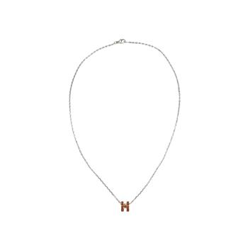 Hermes Mini Pop H 立體橢圓簍空項鍊(咖啡/銀鍊)