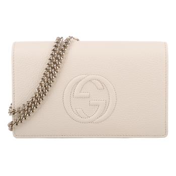 GUCCI - SOHO 雙G牛皮可拆鍊帶手拿肩揹包42111米白