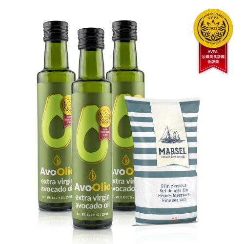 AvoOlio 艾酪芙 特級初榨酪梨油 250mlx3入-加送比利時細海鹽1kg