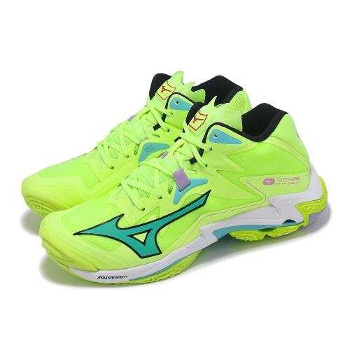Mizuno 排球鞋 Wave Lightning Z8 Mid 男鞋 螢光綠 藍 中筒 室內運動 羽排鞋 美津濃 V1GA2405-11