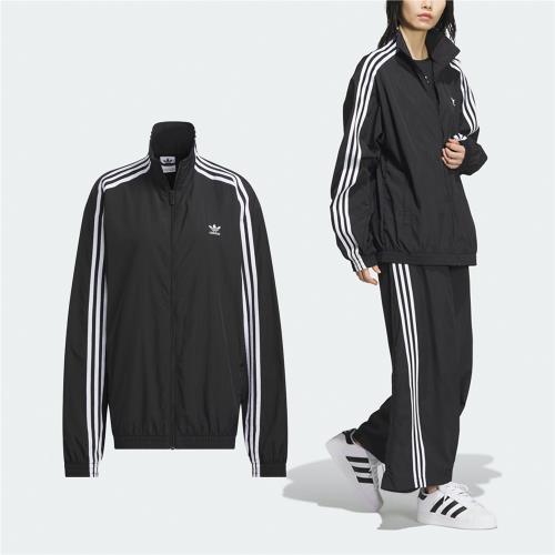 adidas 外套 Sports Jacket 女款 黑 白 三條紋 寬鬆 立領 三葉草 愛迪達 JJ3361